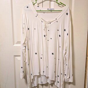 Long Sleeve White with blue Stars Top